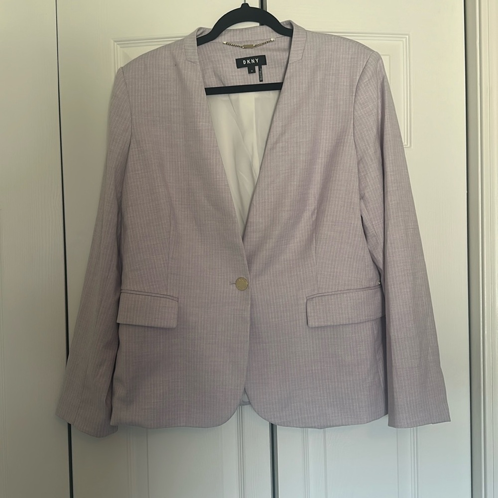 Pink with white pinstripe blazer